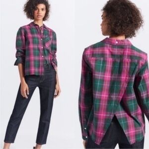 Current/ Elliot Plaid Button-Up Shirt in Pink and Green Holiday Shirt